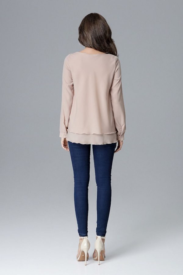 Beige Blouse in Women`s Blouses, Tunics with Lycra, Polyester and Viscose