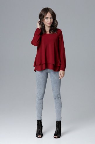 Red Blouse in Women`s Blouses, Tunics with Lycra, Polyester and Viscose