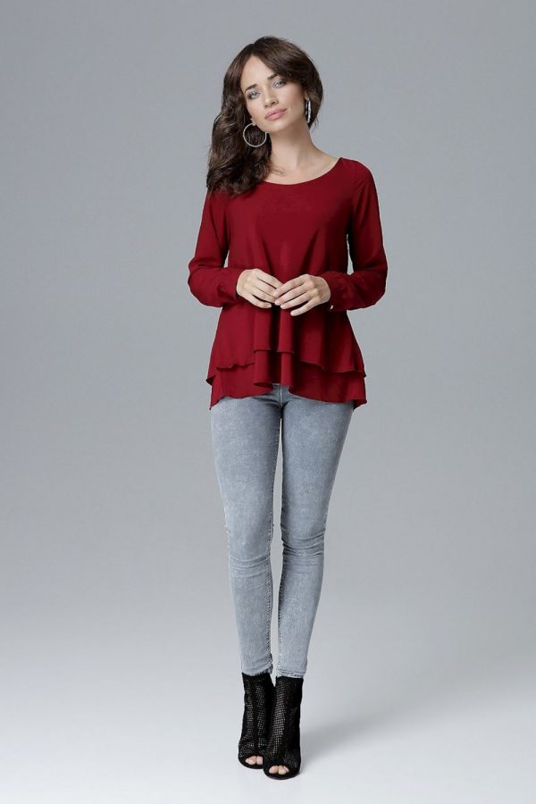 Red Blouse in Women`s Blouses, Tunics with Lycra, Polyester and Viscose