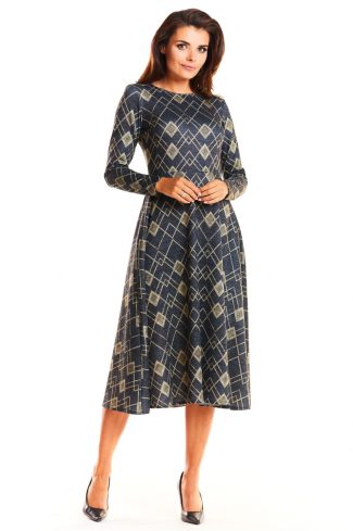 Navy Blue Daydress in Day Dresses with Spandex, Polyester and Viscose