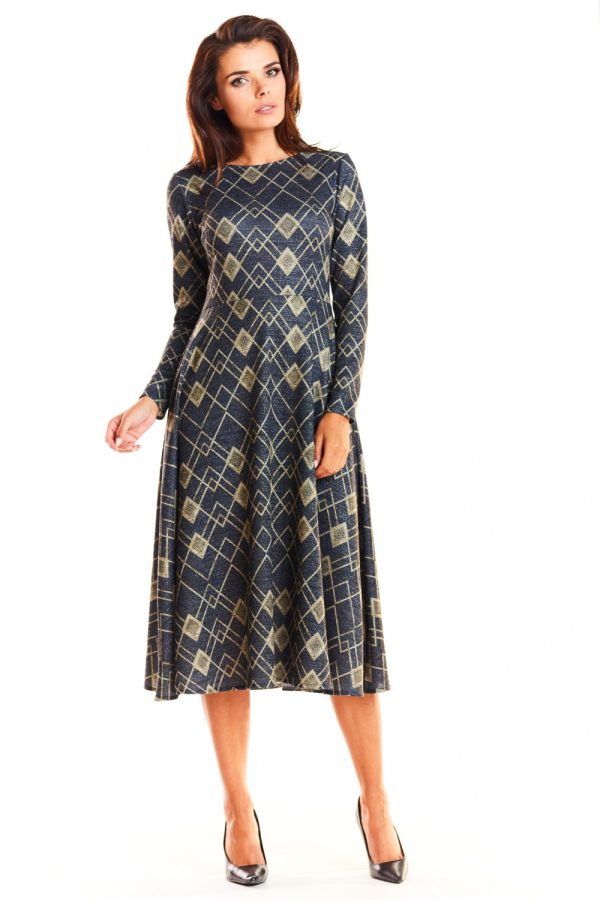 Navy Blue Daydress in Day Dresses with Spandex, Polyester and Viscose