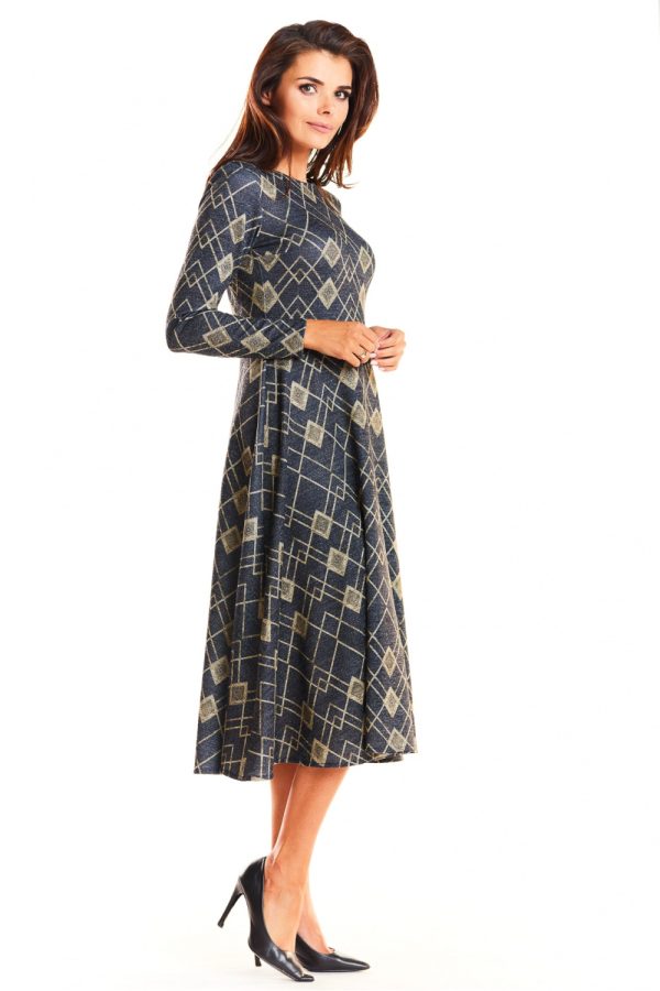 Navy Blue Daydress in Day Dresses with Spandex, Polyester and Viscose