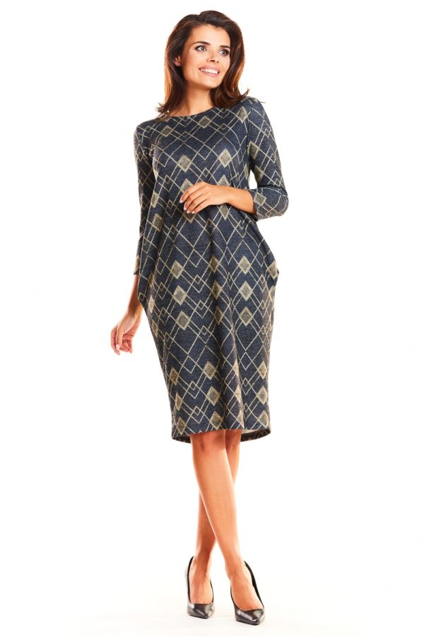 Navy Blue Daydress in Day Dresses with Spandex, Polyester and Viscose