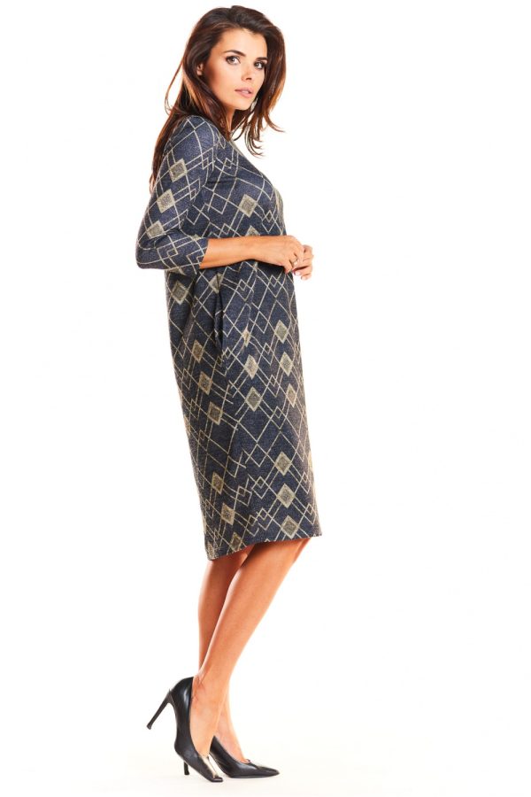 Navy Blue Daydress in Day Dresses with Spandex, Polyester and Viscose