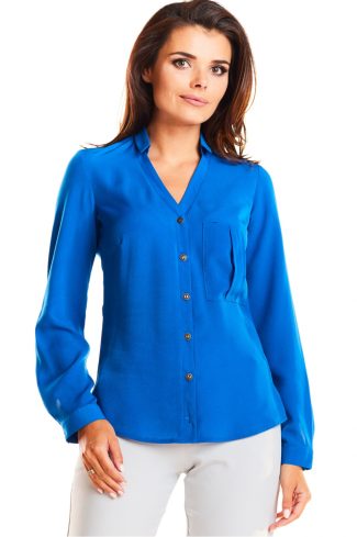 Blue Long Sleeve Shirt in Shirts For Women with Spandex and Polyester