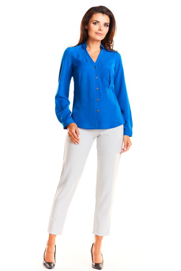 Blue Long Sleeve Shirt in Shirts For Women with Spandex and Polyester