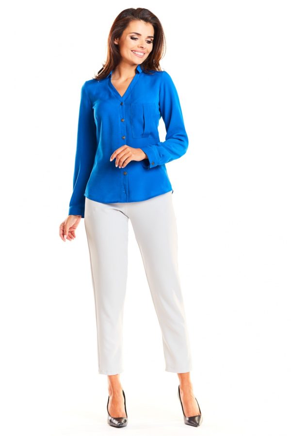 Blue Long Sleeve Shirt in Shirts For Women with Spandex and Polyester
