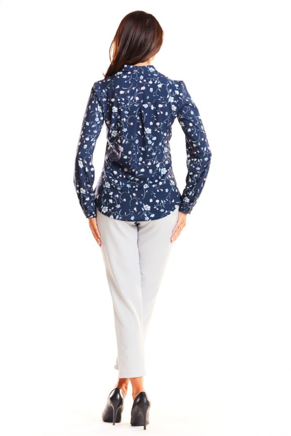Navy Blue Long Sleeve Shirt in Shirts For Women with Spandex and Polyester