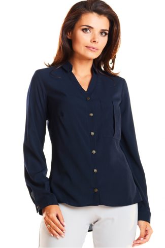 836691.jpg Navy Blue Long Sleeve Shirt in Shirts For Women with Spandex and Polyester