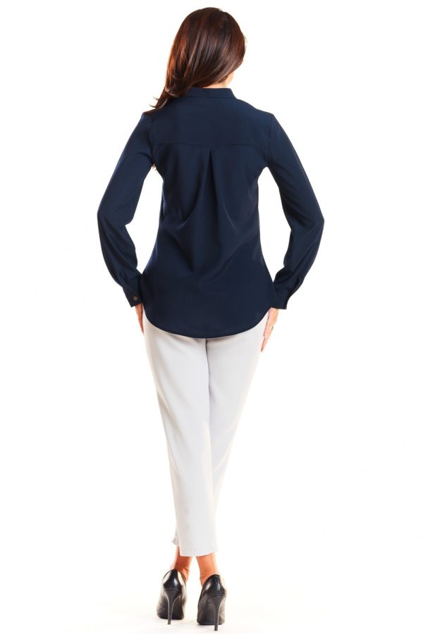 Navy Blue Long Sleeve Shirt in Shirts For Women with Spandex and Polyester