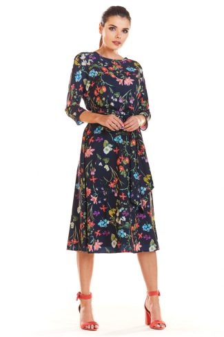 Navy Blue Daydress in Day Dresses with Spandex and Polyester