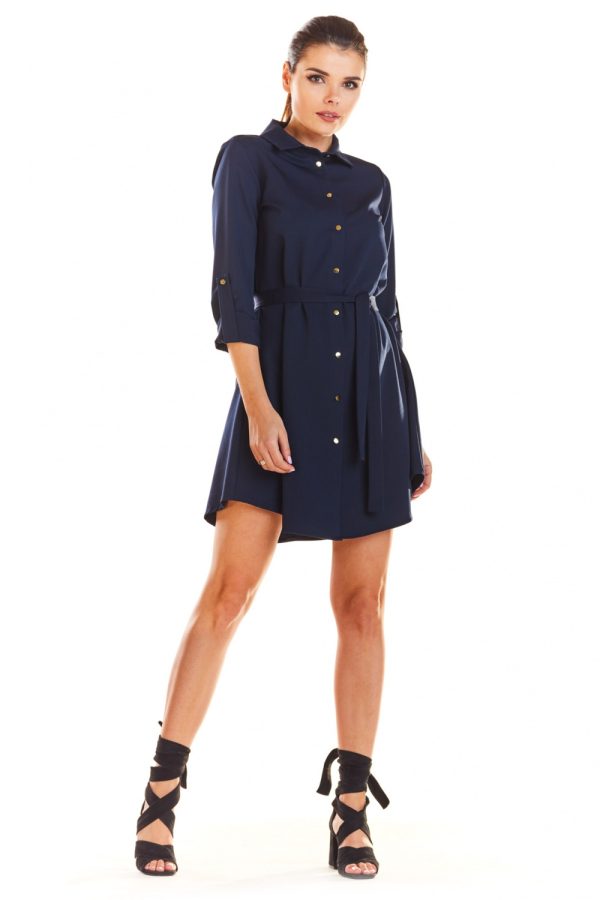 Navy Blue Daydress in Day Dresses with Spandex and Polyester