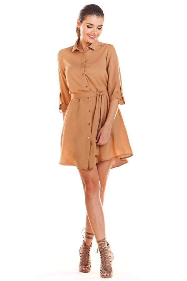 Beige Daydress in Day Dresses with Spandex and Polyester