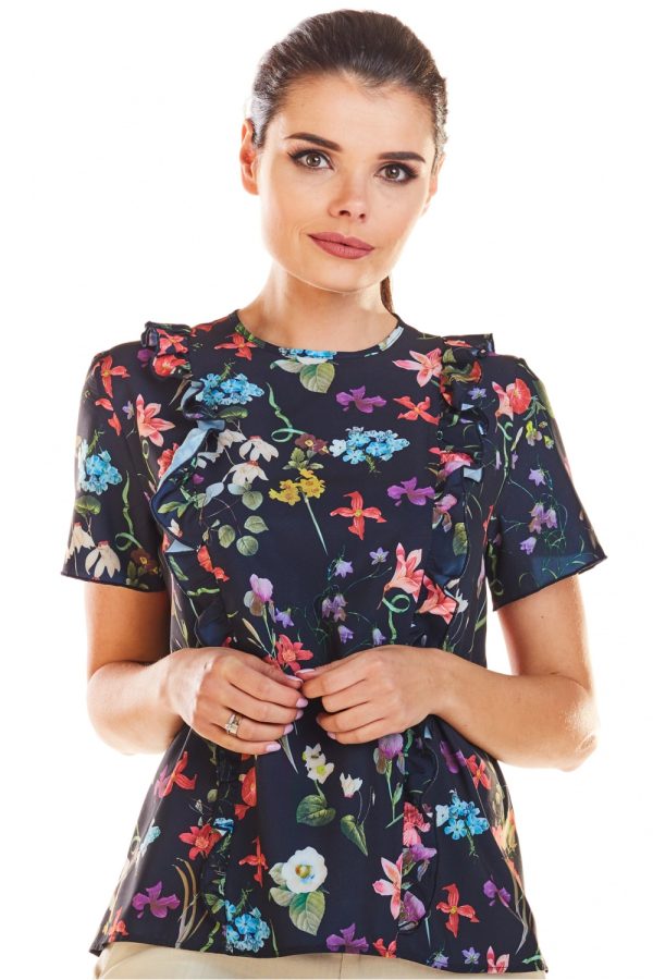 Navy Blue Blouse in Women`s Blouses, Tunics with Spandex and Polyester