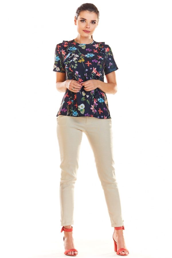 Navy Blue Blouse in Women`s Blouses, Tunics with Spandex and Polyester