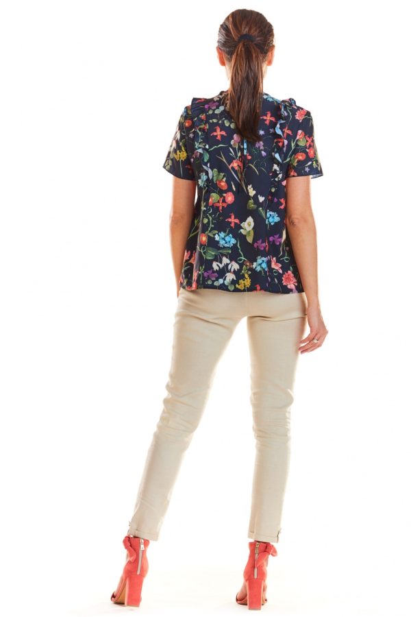 Navy Blue Blouse in Women`s Blouses, Tunics with Spandex and Polyester