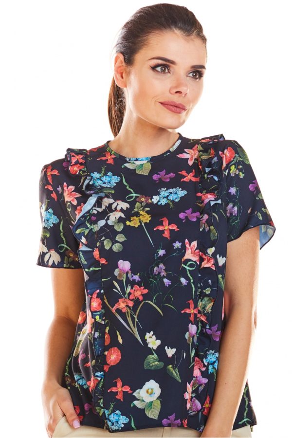 Navy Blue Blouse in Women`s Blouses, Tunics with Spandex and Polyester