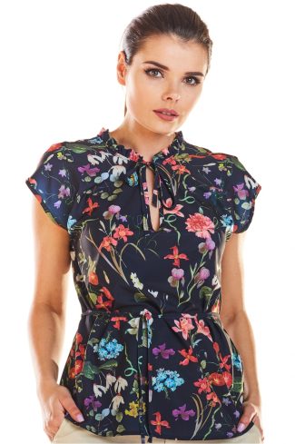 Navy Blue Blouse in Women`s Blouses, Tunics with Spandex and Polyester
