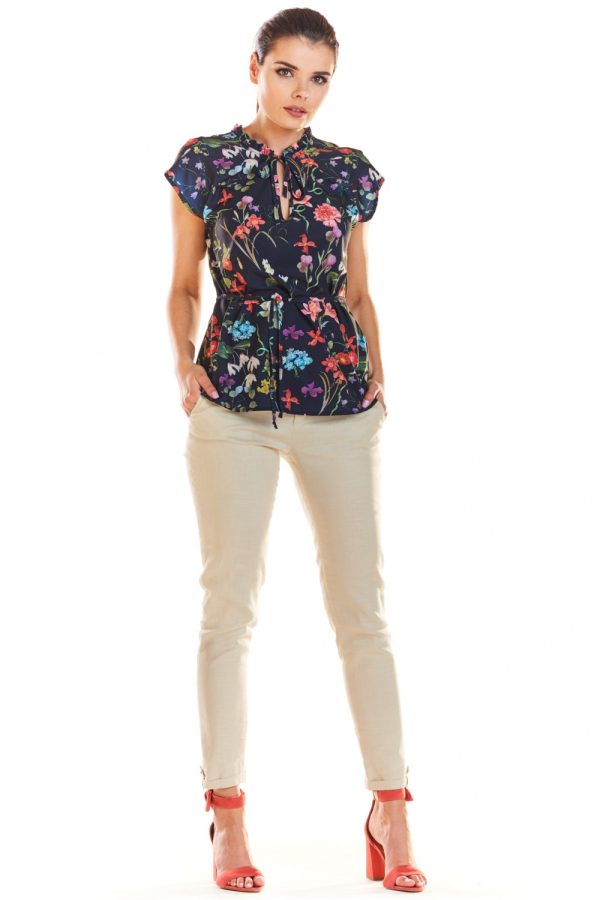 Navy Blue Blouse in Women`s Blouses, Tunics with Spandex and Polyester