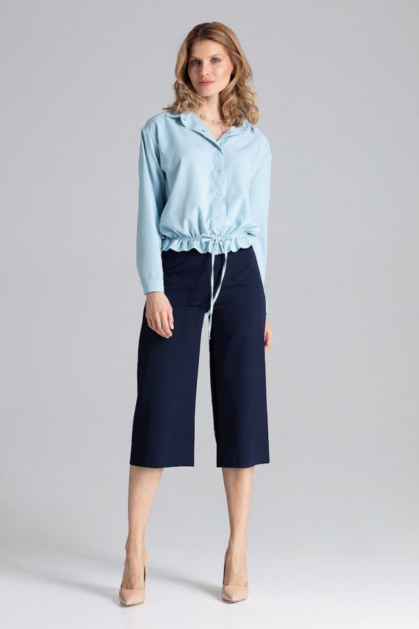 Blue Long Sleeve Shirt in Shirts For Women with Spandex and Polyester