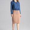 Navy Blue Long Sleeve Shirt in Shirts For Women with Spandex and Polyester