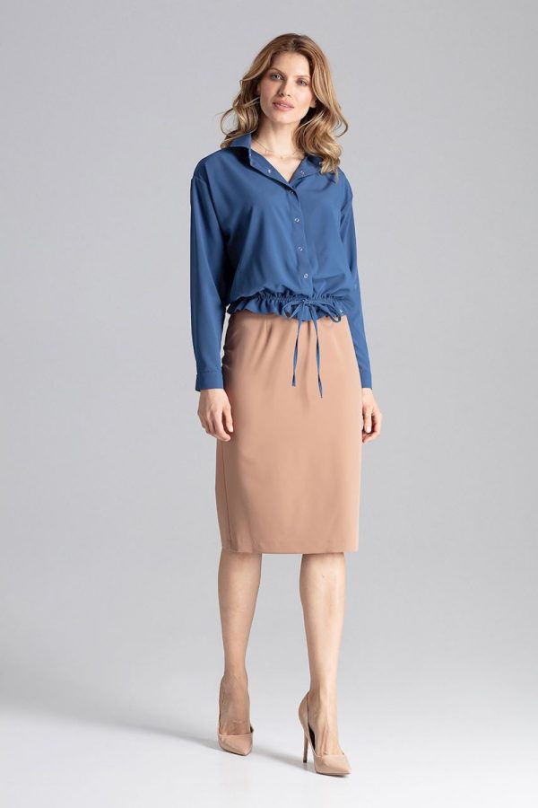 Navy Blue Long Sleeve Shirt in Shirts For Women with Spandex and Polyester