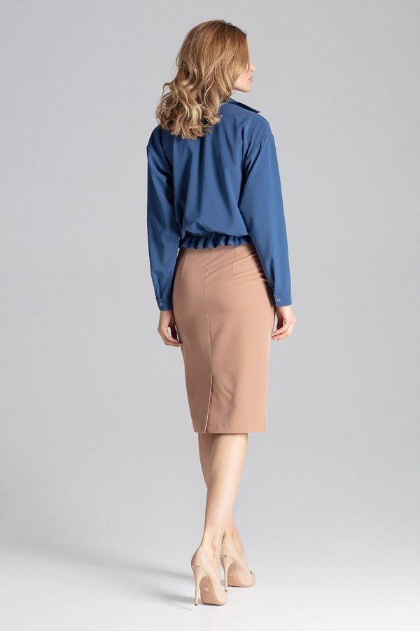 Navy Blue Long Sleeve Shirt in Shirts For Women with Spandex and Polyester