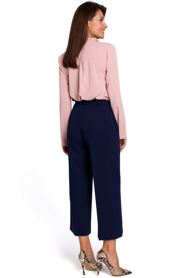Navy Blue Women Trousers in Pants, Trousers, Shorts with Spandex, Polyester and Viscose