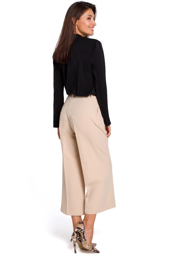 Beige Women Trousers in Pants, Trousers, Shorts with Spandex, Polyester and Viscose