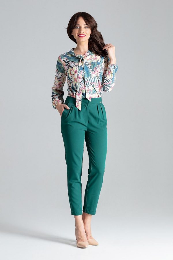 Green Women Trousers in Formal Trousers For Ladies with Polyester and Viscose