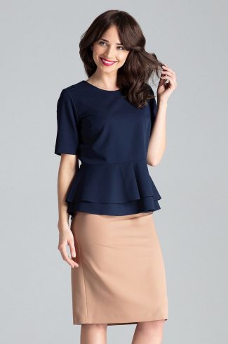 Navy Blue Blouse in Women`s Blouses, Tunics with Polyester and Viscose
