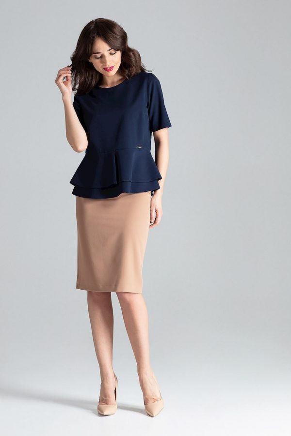Navy Blue Blouse in Women`s Blouses, Tunics with Polyester and Viscose