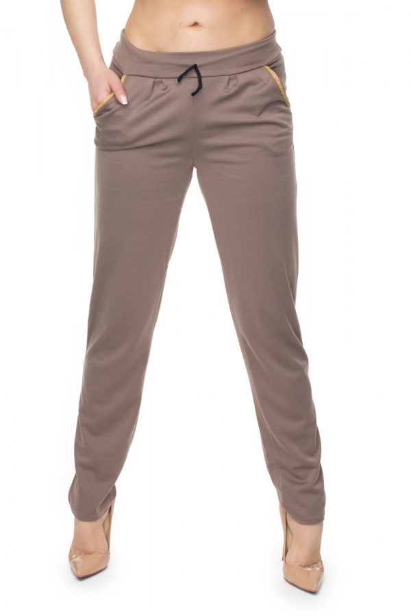 Beige Trousers in Casual Pants For Women with Polyester and Viscose