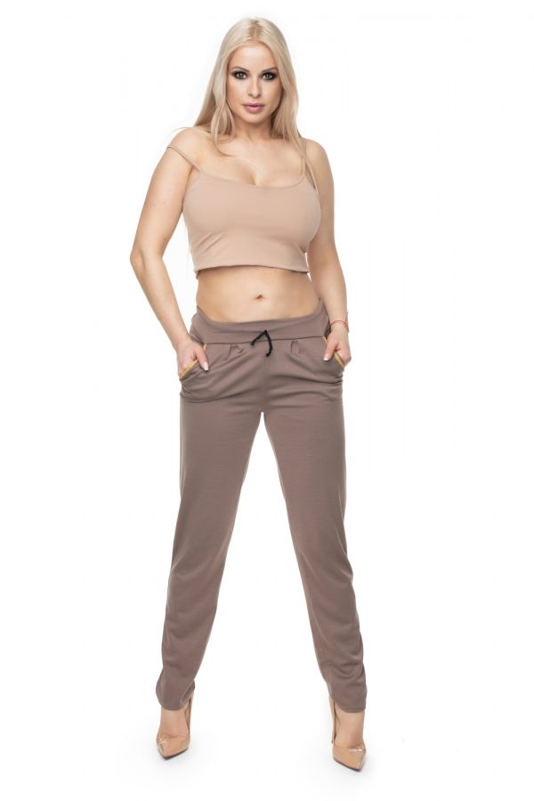 Beige Trousers in Casual Pants For Women with Polyester and Viscose