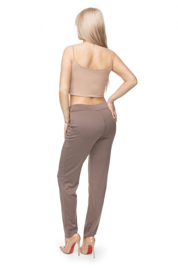 Beige Trousers in Casual Pants For Women with Polyester and Viscose