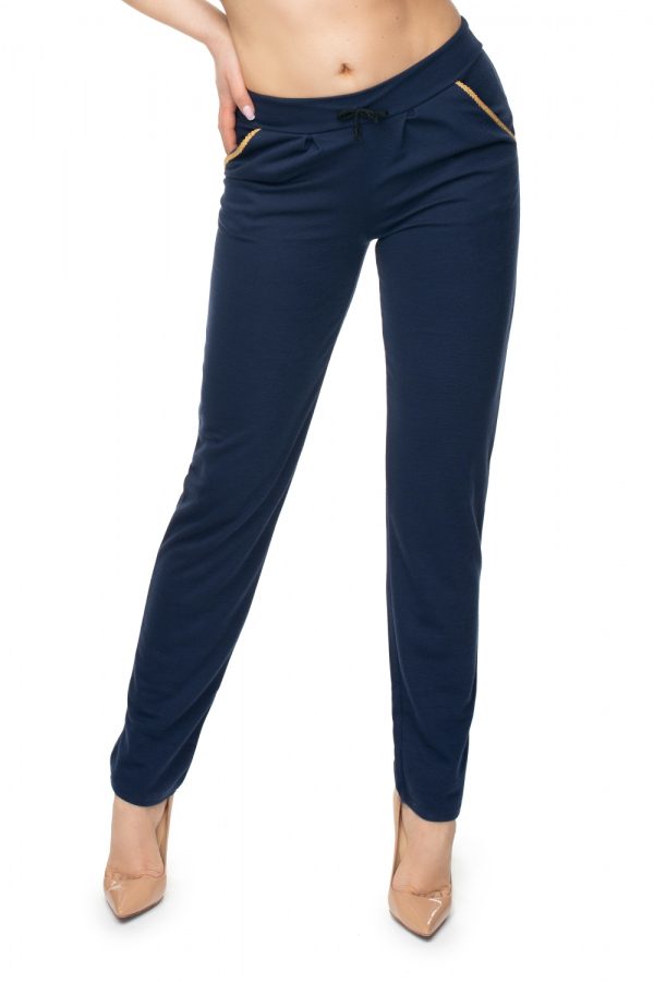 Navy Blue Trousers in Casual Pants For Women with Polyester and Viscose