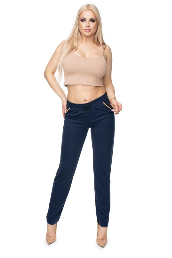 Navy Blue Trousers in Casual Pants For Women with Polyester and Viscose