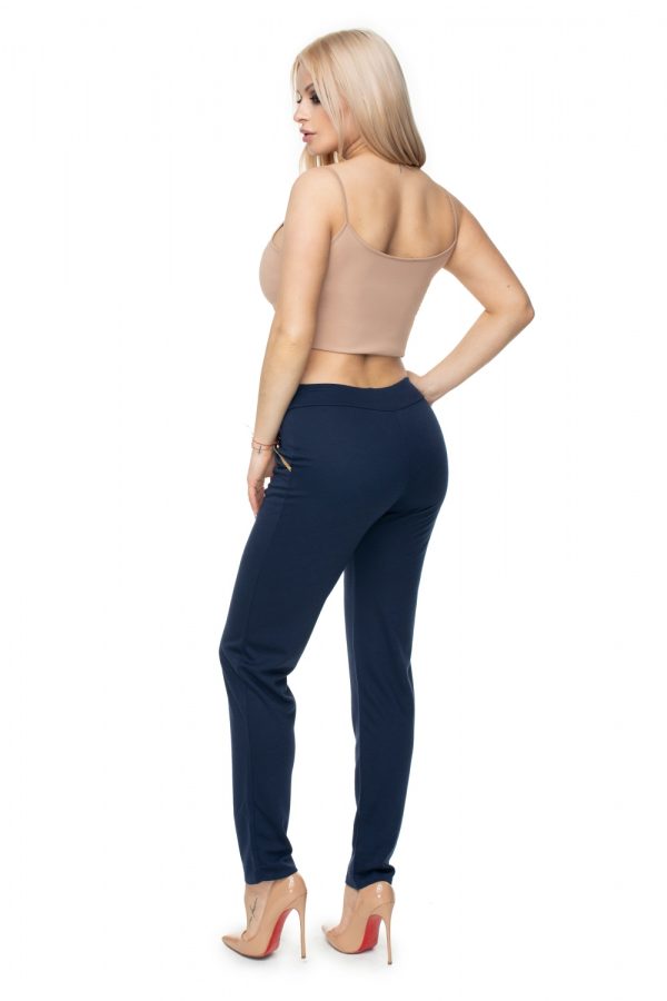 Navy Blue Trousers in Casual Pants For Women with Polyester and Viscose