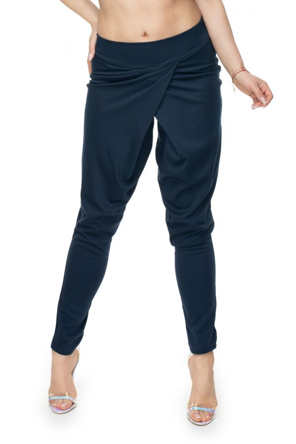 Navy Blue Trousers in Casual Pants For Women with Polyester and Viscose