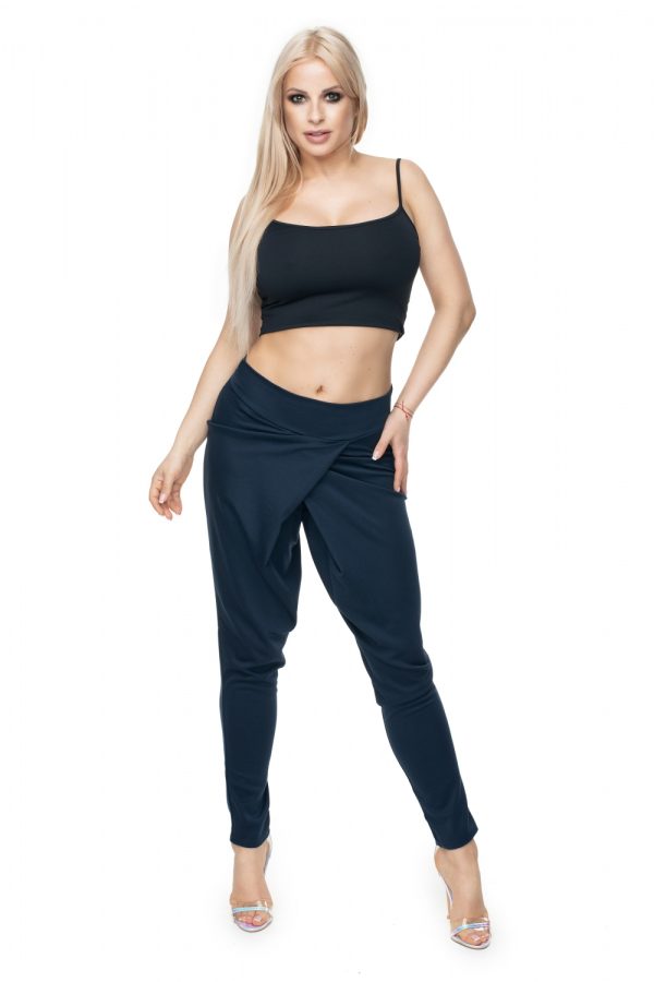Navy Blue Trousers in Casual Pants For Women with Polyester and Viscose