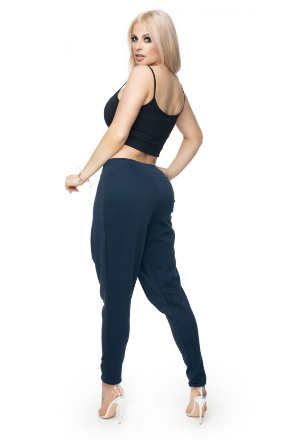 Navy Blue Trousers in Casual Pants For Women with Polyester and Viscose
