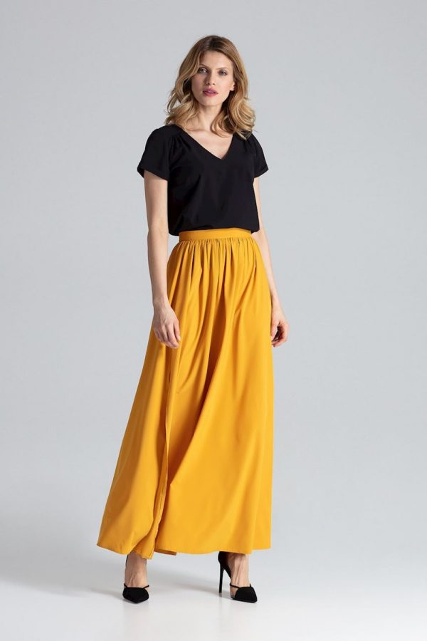 Yellow Long Skirt in Skirts with Spandex and Polyester