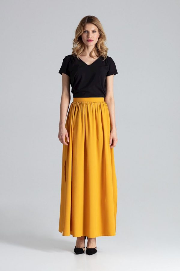 Yellow Long Skirt in Skirts with Spandex and Polyester