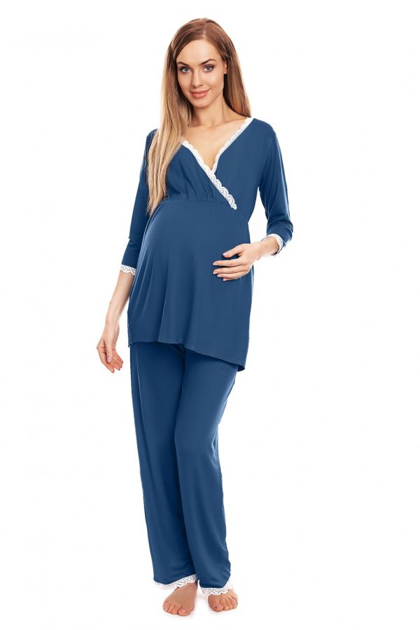 Blue Pregnancy Pajamas in Maternity Nightwear with Spandex and Viscose