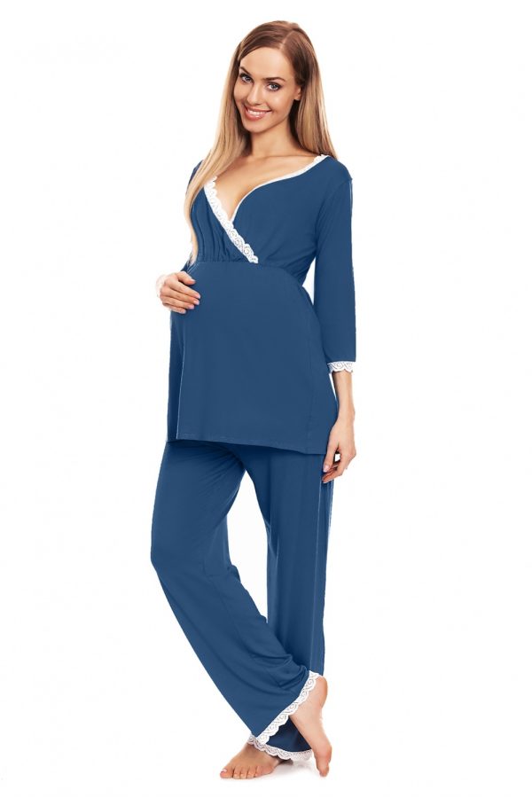 Blue Pregnancy Pajamas in Maternity Nightwear with Spandex and Viscose