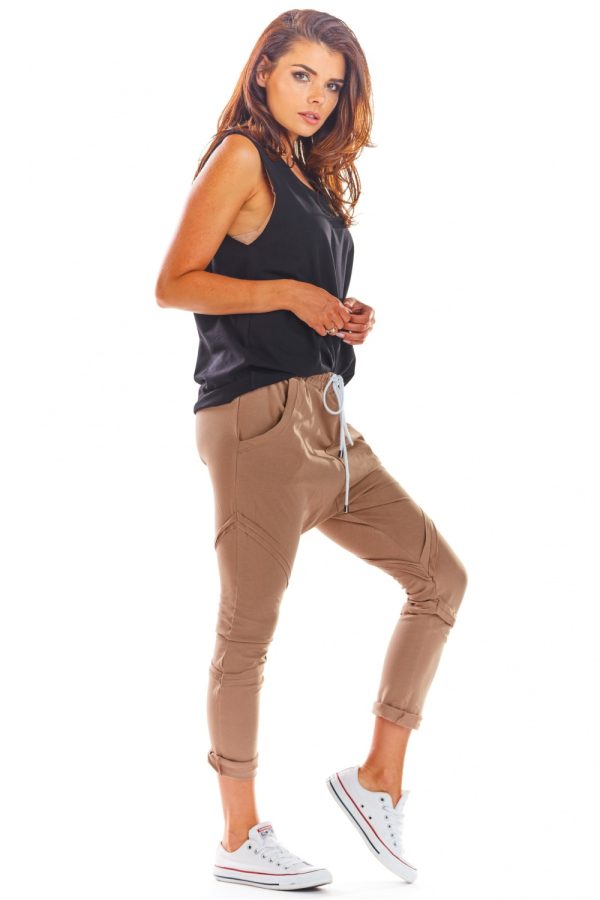 Beige Tracksuit Trousers in Women`s Tracksuit Bottoms, Sports Pants with Cotton and Lycra
