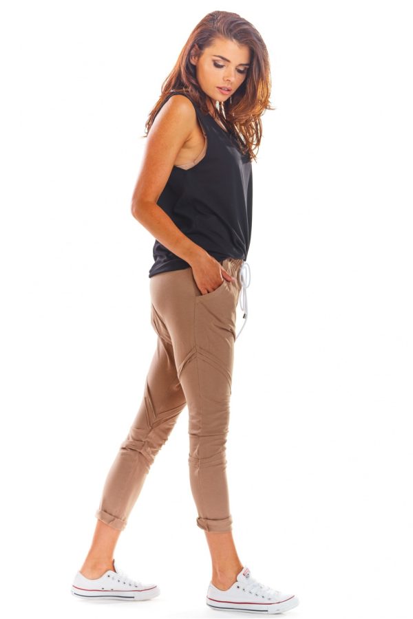Beige Tracksuit Trousers in Women`s Tracksuit Bottoms, Sports Pants with Cotton and Lycra