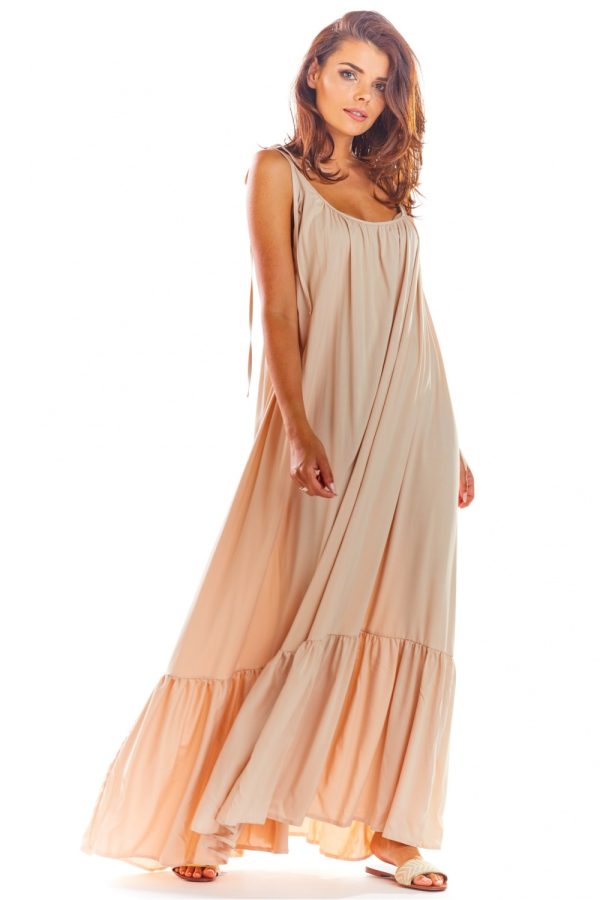Beige Daydress in Day Dresses with Spandex and Viscose