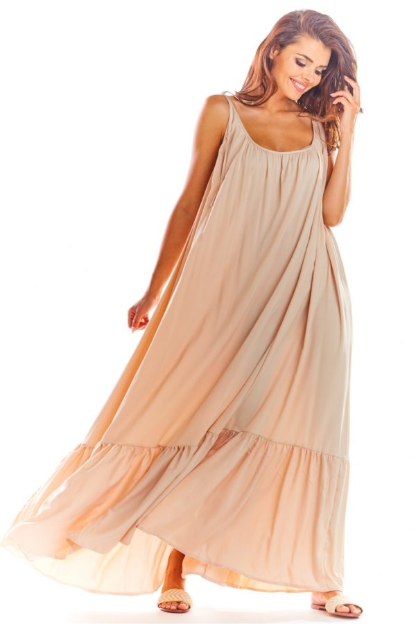 Beige Daydress in Day Dresses with Spandex and Viscose
