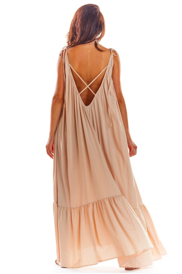 Beige Daydress in Day Dresses with Spandex and Viscose